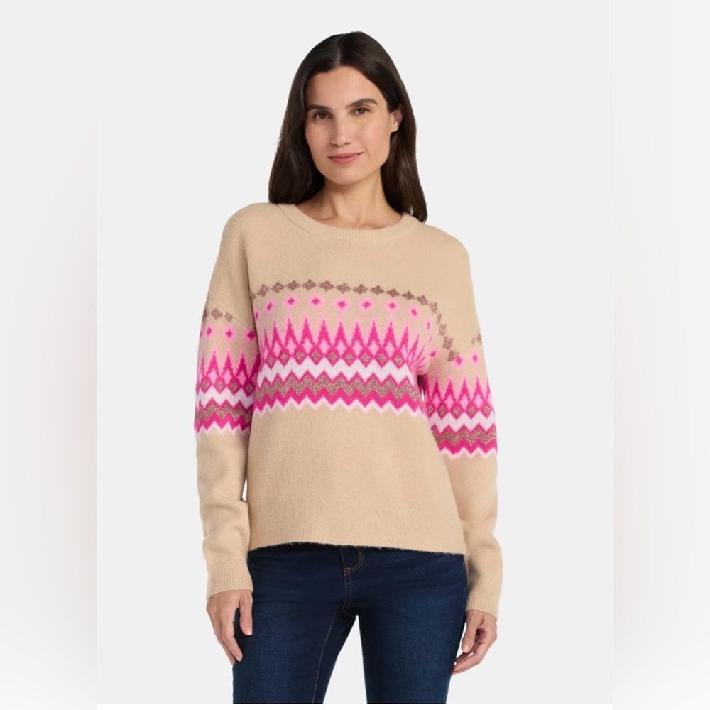 99 Jane Street Women’s 1X Beige/Pink Fair Isle Sweater NWT Plus Size ~ Runs big